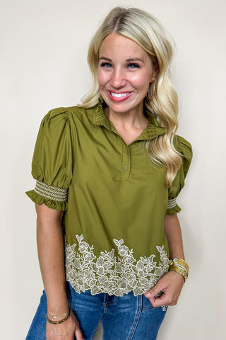Hold You Close Green Puff Sleeve Top