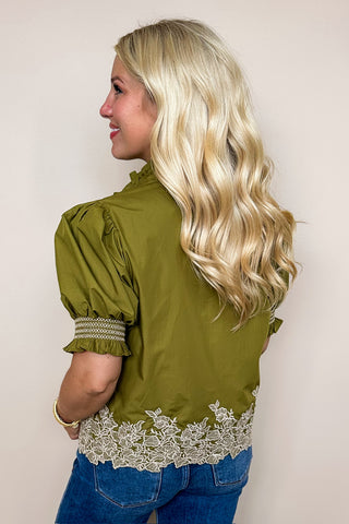 Hold You Close Green Puff Sleeve Top