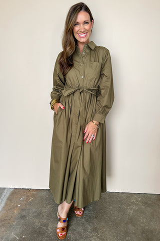 Olive Belted Button Down Maxi Dress