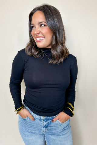 Classic Fitted Cropped Turtle Neck Top in Black