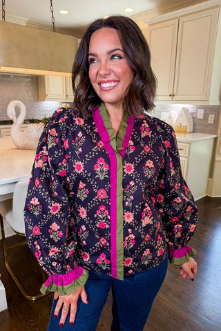 The Juliette Top in Navy & Green