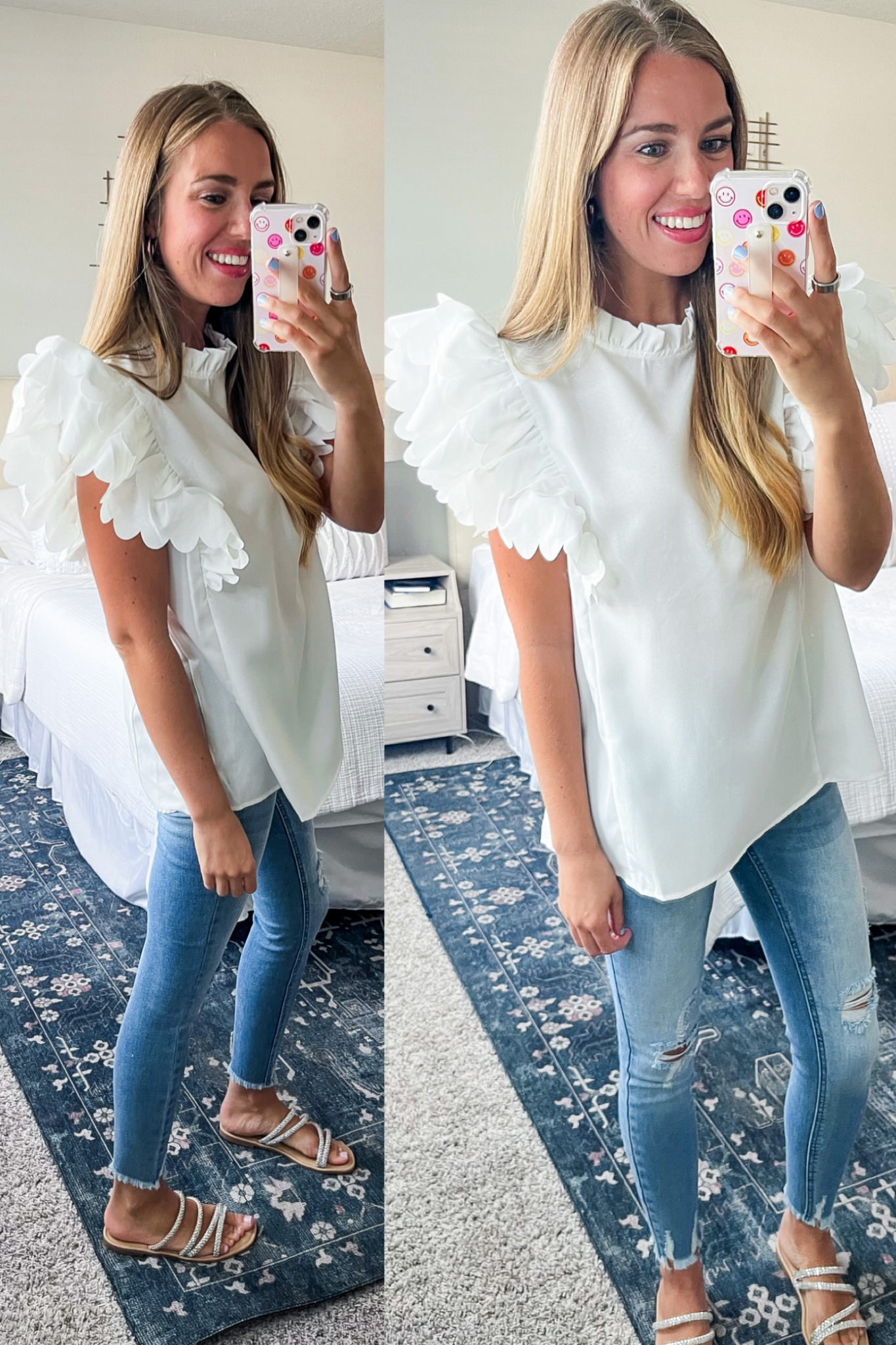 Layered Scalloped Sleeve Mock Neck Top in Ivory
