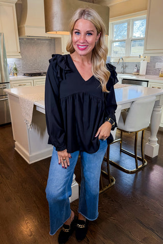 Hot Pink Deal - The Black Ruffle Top