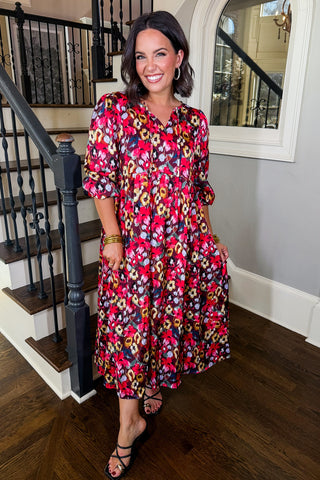 Hot Pink Deal - The Wine Floral Midi Dress