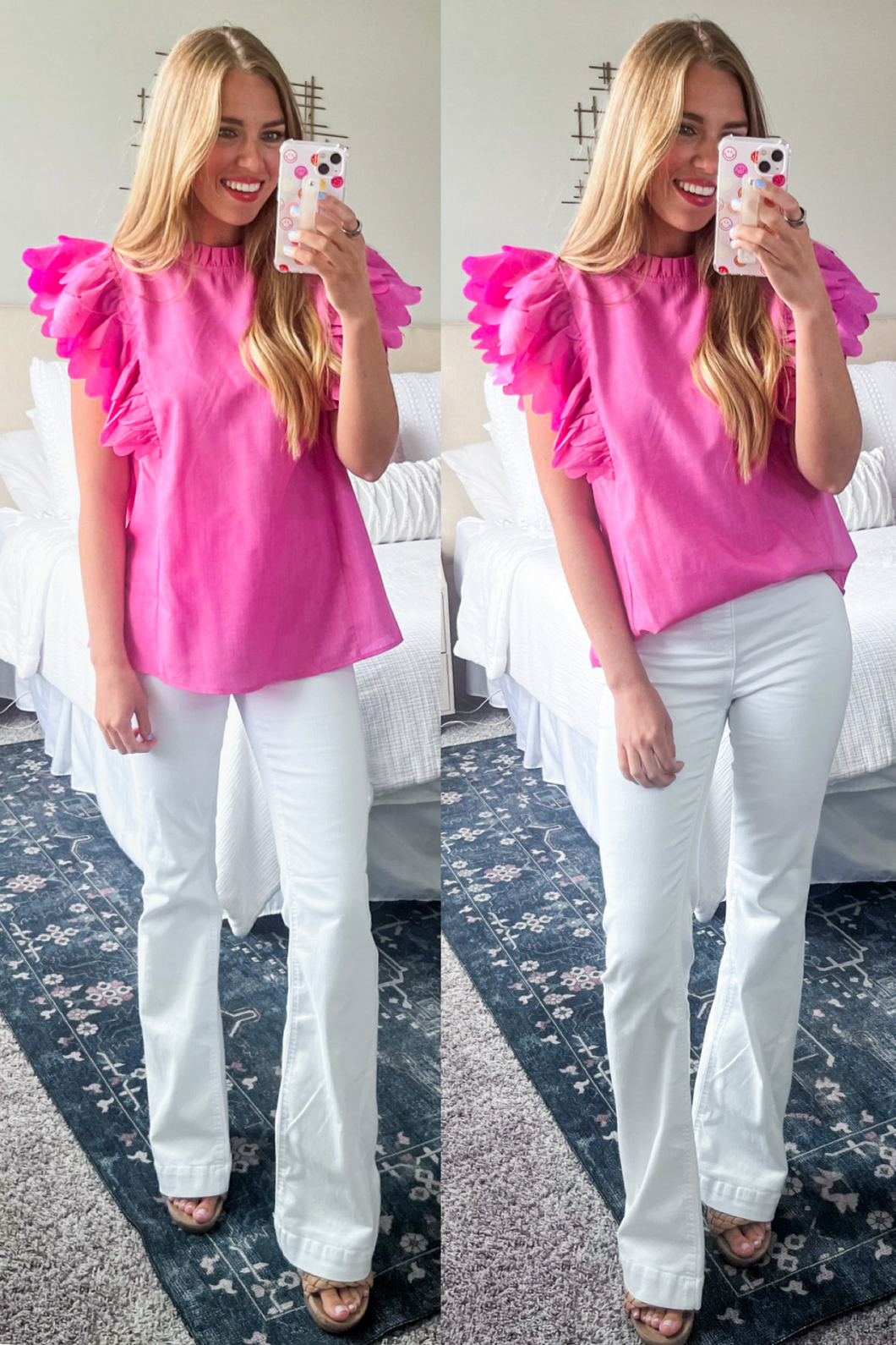 Layered Scalloped Sleeve Mock Neck Top in Pink