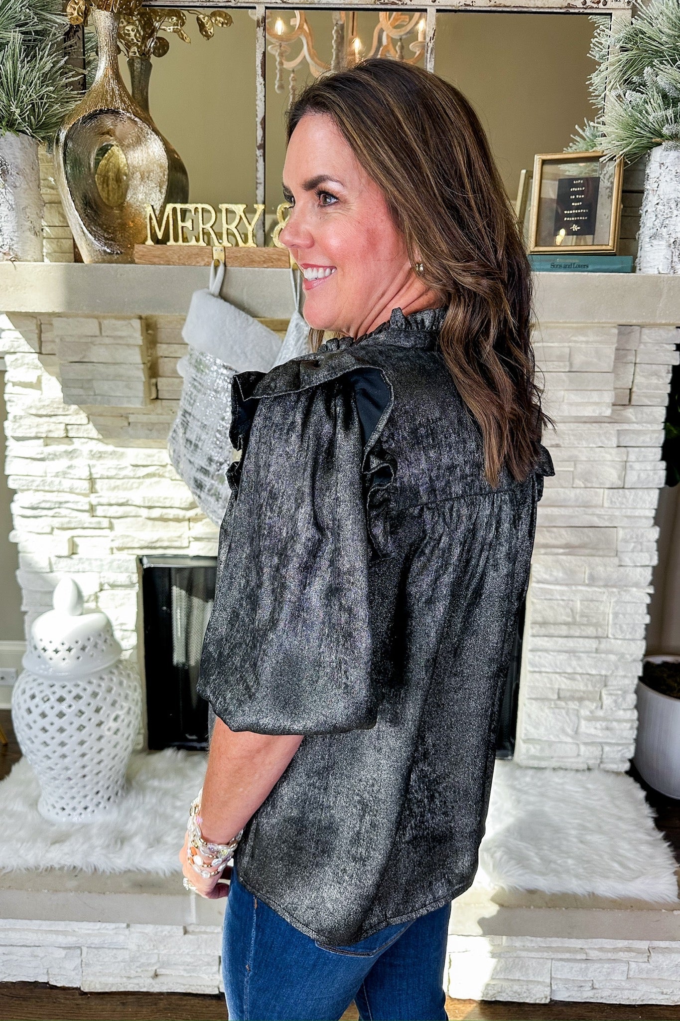 The Parker Metallic Shimmer Black Top by Michelle McDowell