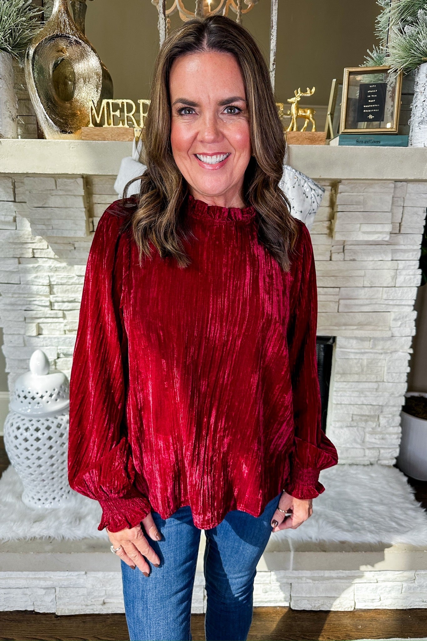 The Quinn Velvet Cranberry Top by Michelle McDowell