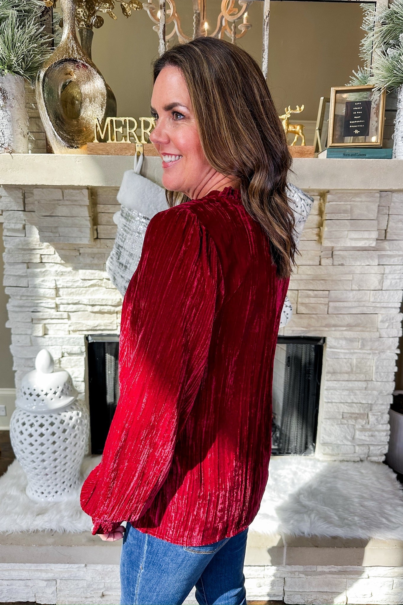 The Quinn Velvet Cranberry Top by Michelle McDowell