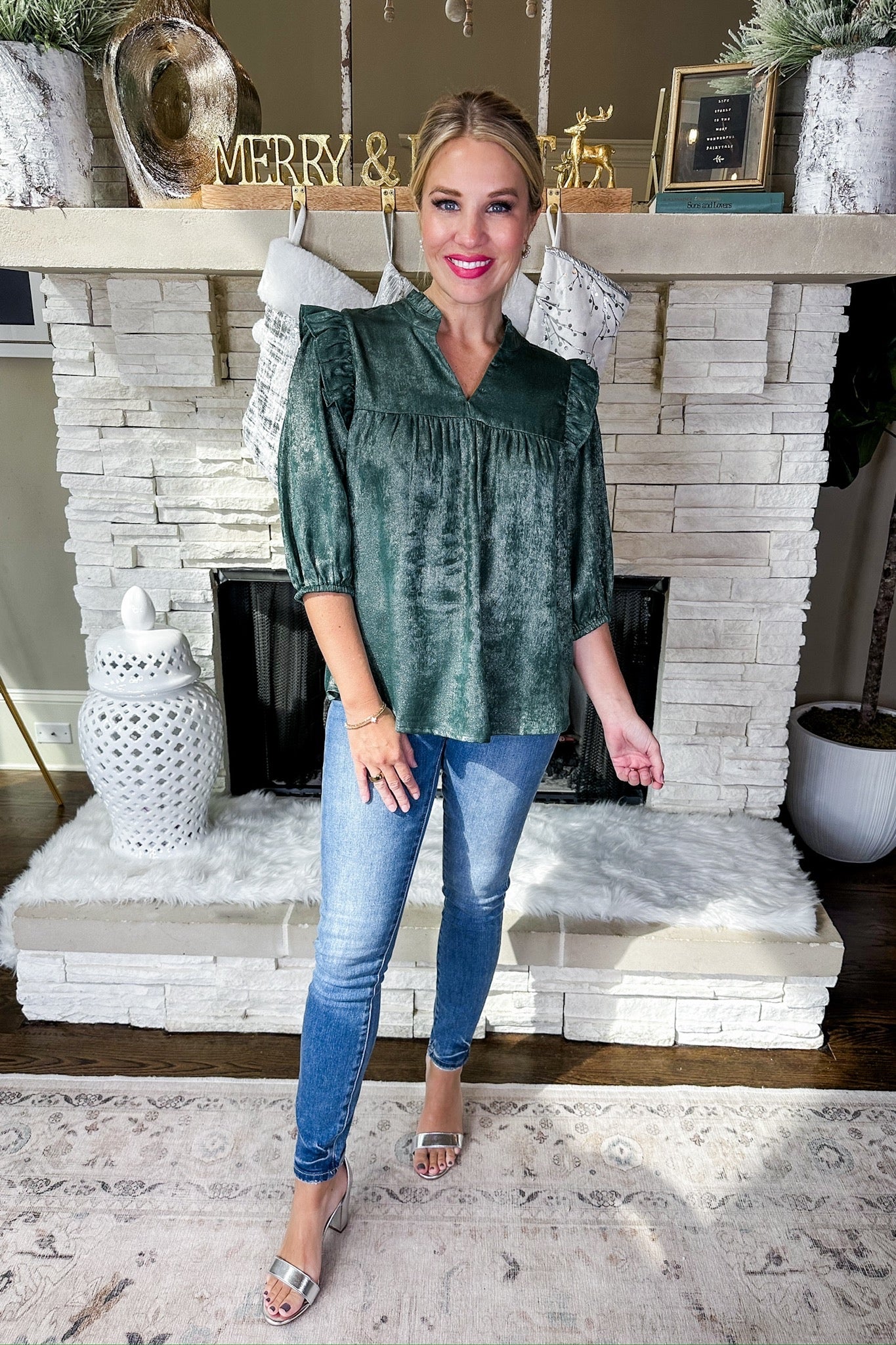 The Parker Metallic Shimmer Forest Green Top by Michelle McDowell