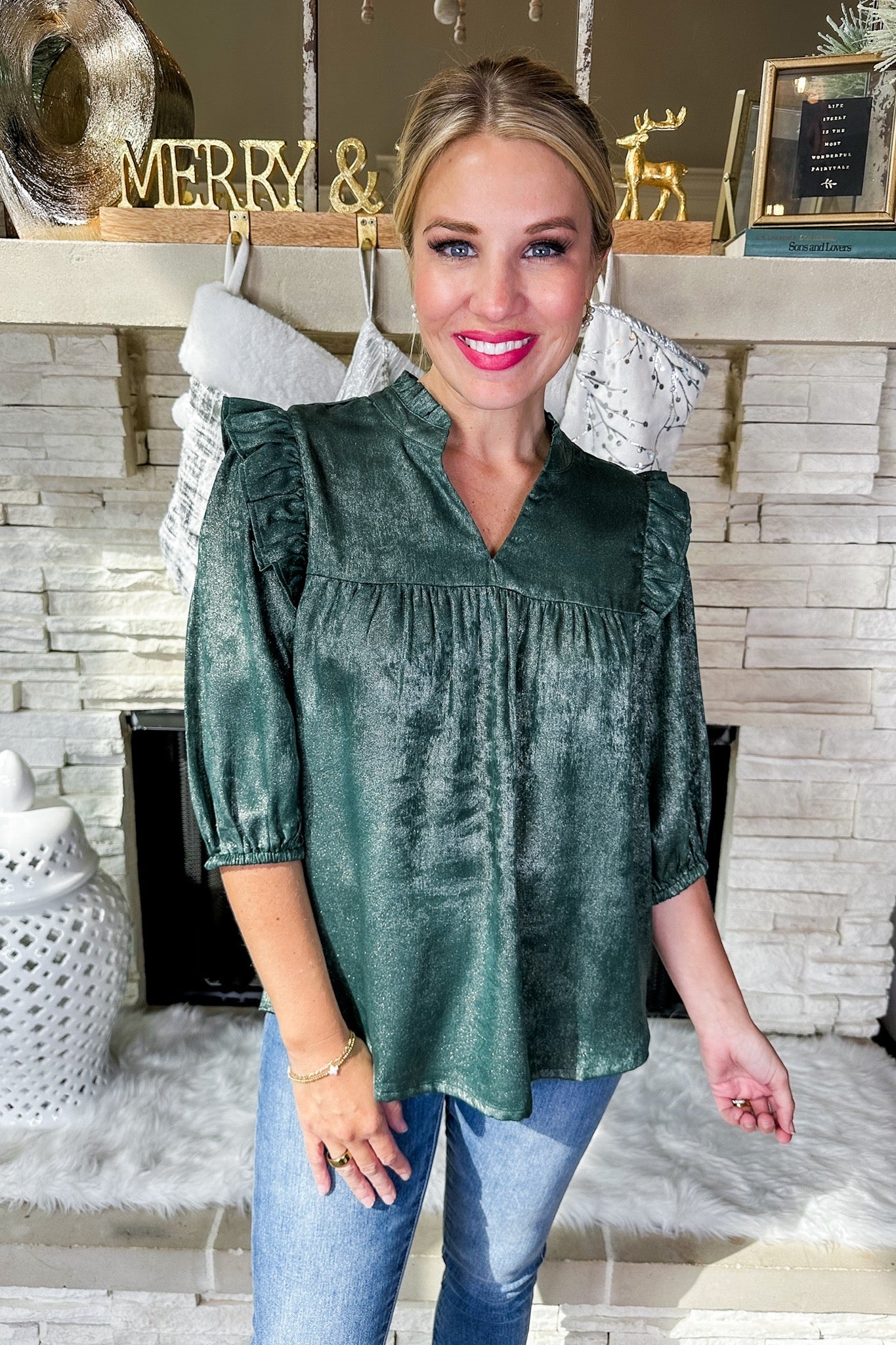 The Parker Metallic Shimmer Forest Green Top by Michelle McDowell