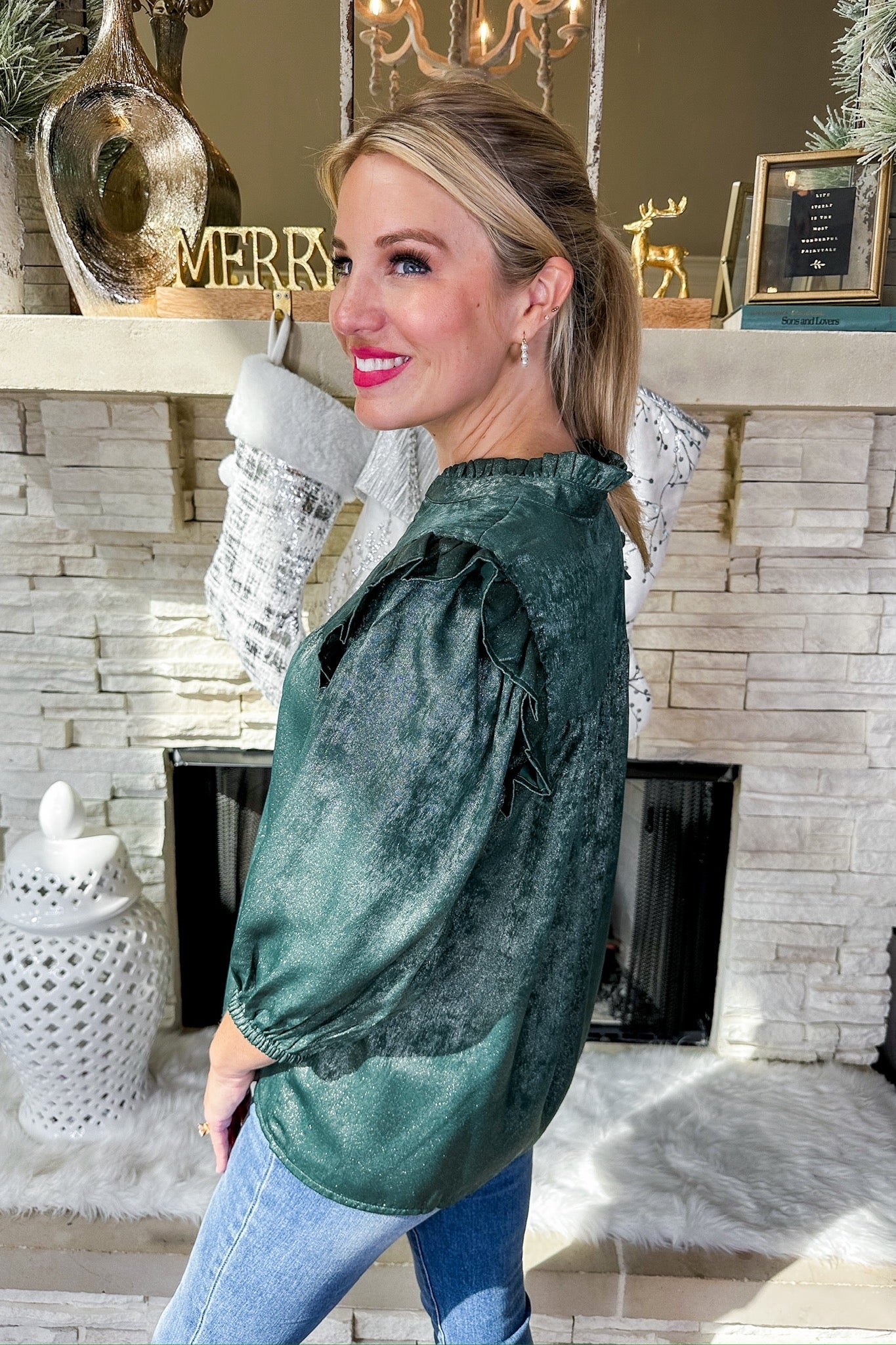 The Parker Metallic Shimmer Forest Green Top by Michelle McDowell