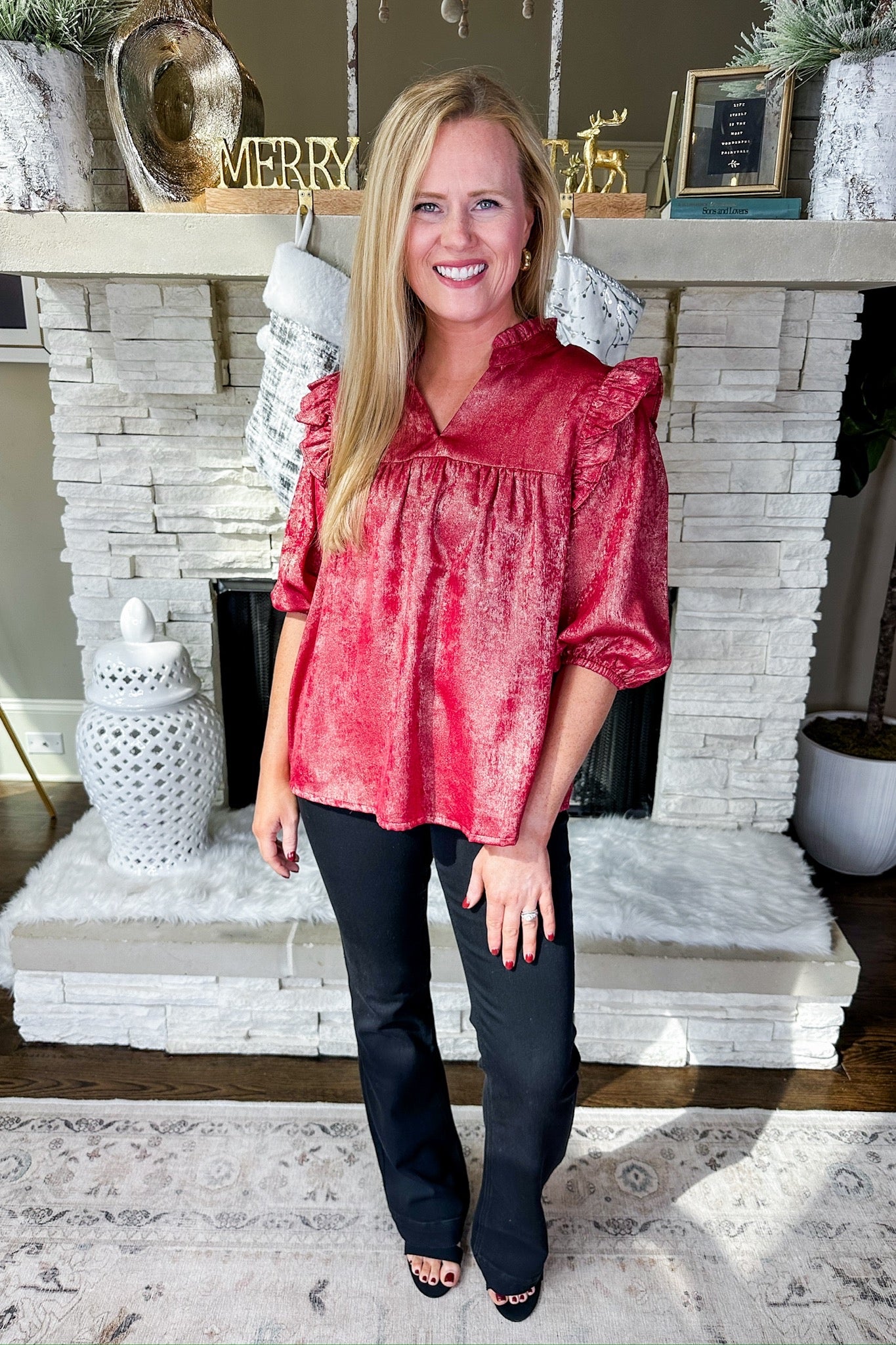 The Parker Metallic Shimmer Cranberry Top by Michelle McDowell