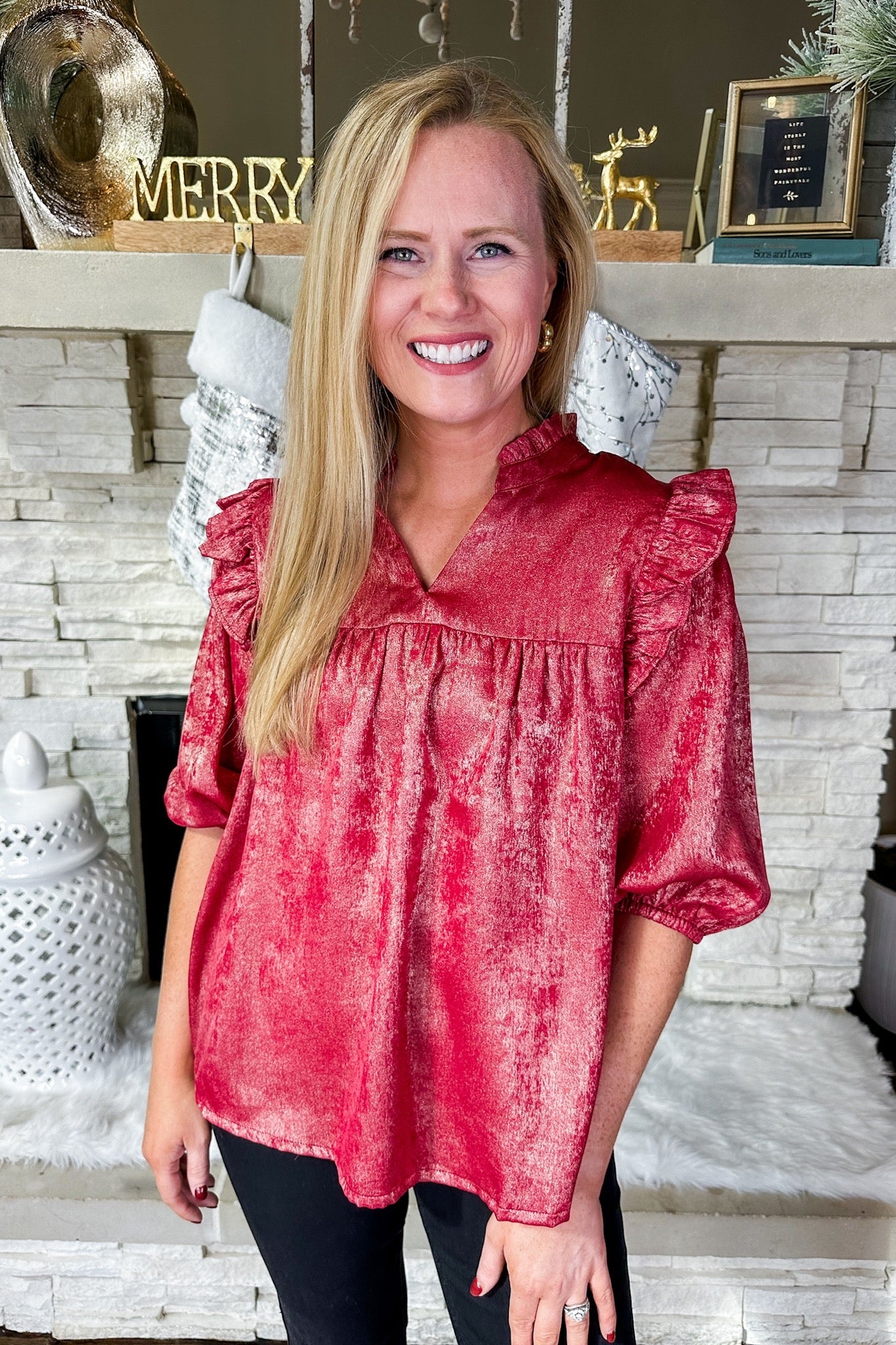 The Parker Metallic Shimmer Cranberry Top by Michelle McDowell