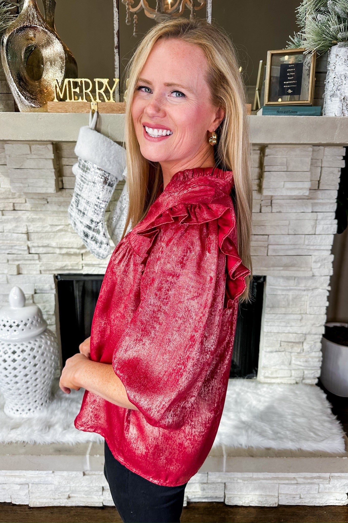 The Parker Metallic Shimmer Cranberry Top by Michelle McDowell