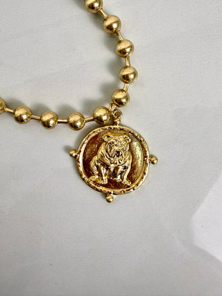 Bulldog Medal Beaded Necklace in Gold