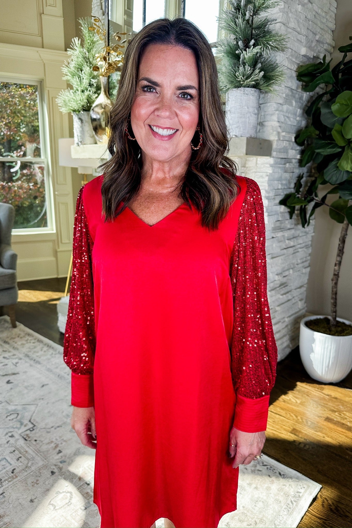 The Jordan Sequin Sleeve Red Dress by Michelle McDowell