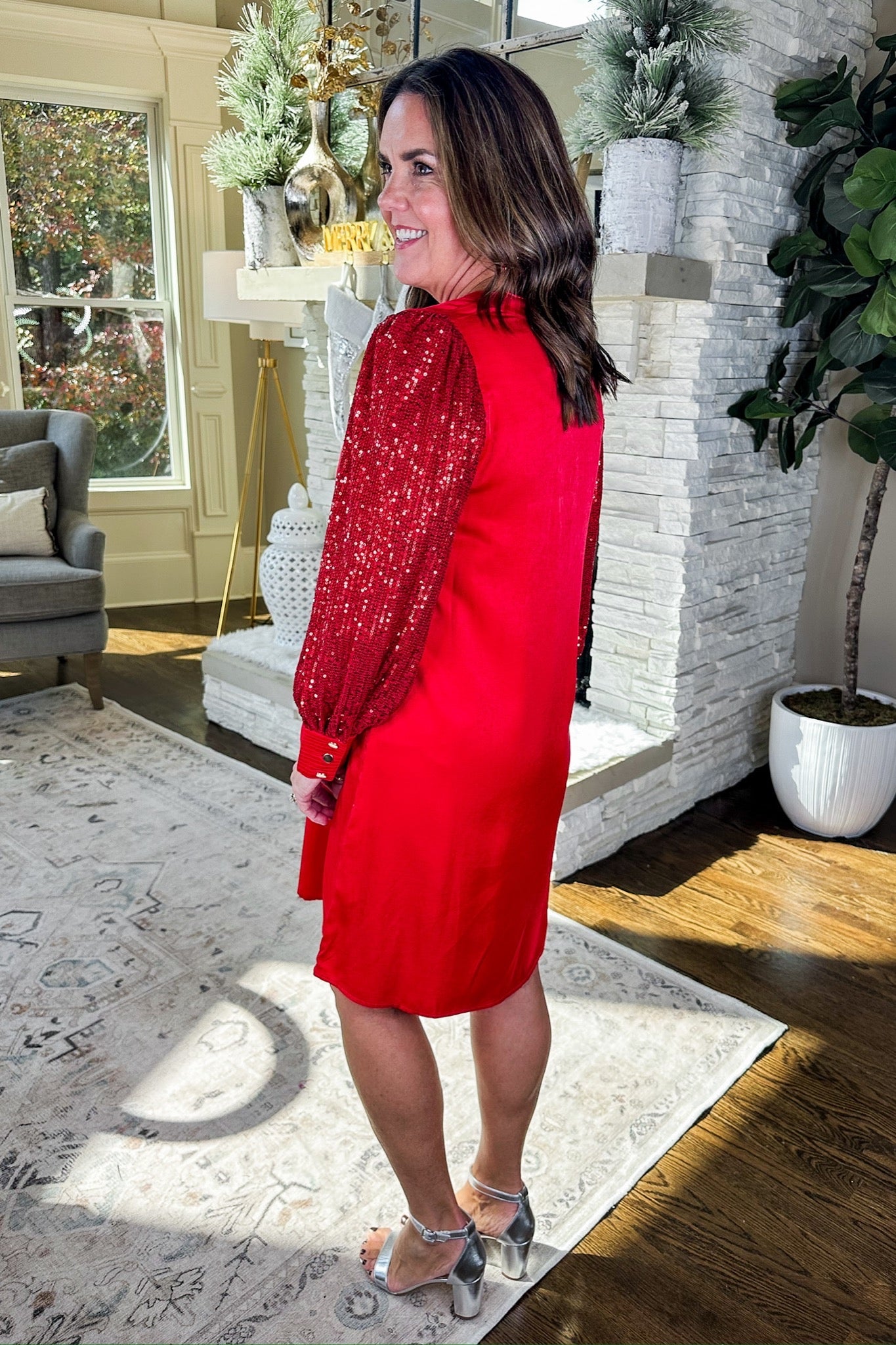 The Jordan Sequin Sleeve Red Dress by Michelle McDowell