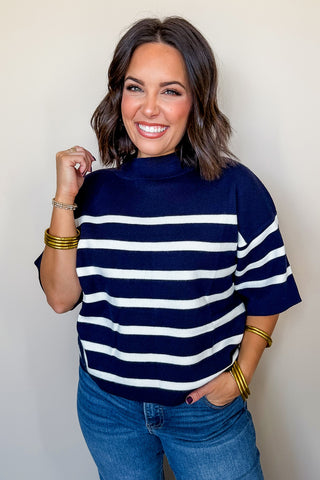 Navy & White Striped Knit Sweater