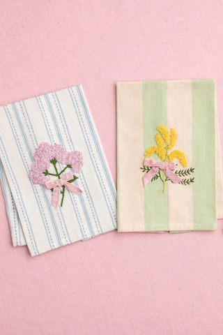 Embroidered Yellow Flower Stripe Hand Towel