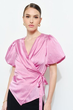 Wrapped in Dots Silk Blouse Pink