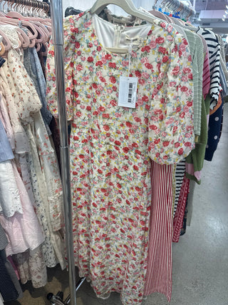 Psd5281-a Cream Multi Rose Garden Midi Dress