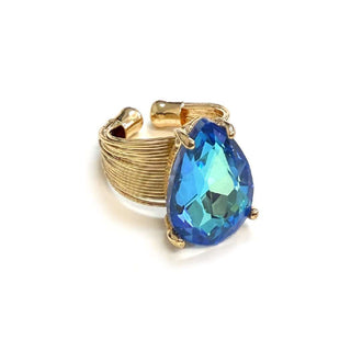 Sparkle Teardrop Statement Stretch Ring in Blue
