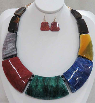 Multi Color Marble Beaded Necklace & Earring Set