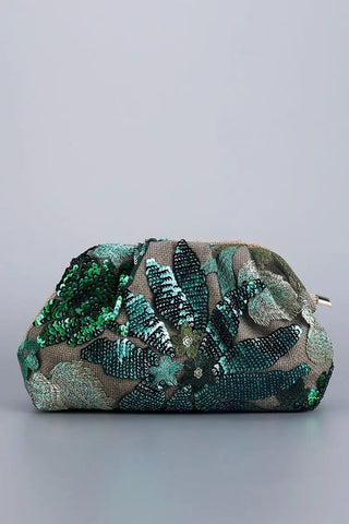 Emerald Envy Sequin Clutch
