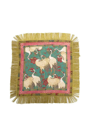 The Dolly Square Fringe Scarf in Garden Crane