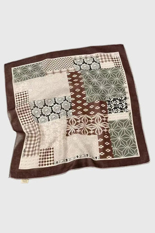 Vintage Patchwork Silk Scarf in Brown