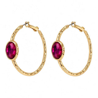The Eloise Jeweled Gold Hoops in Fuchsia
