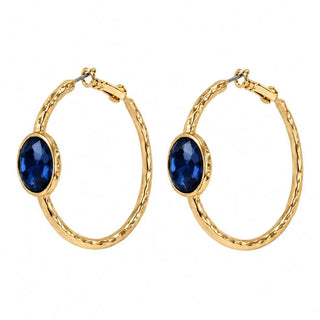 The Eloise Jeweled Gold Hoops in Navy