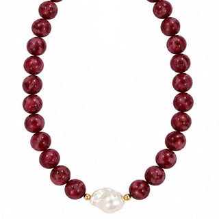 The Colette Pearl Accented Beaded Necklace in Burgundy