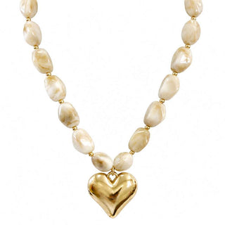 Heart Of Gold Beaded Necklace in Beige