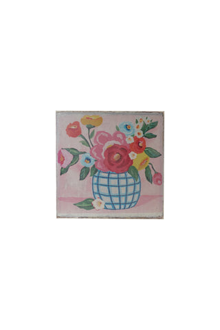 Vintage Garden Grid Floral 16" Square Canvas Wall Art