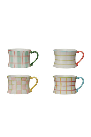 Pastel Garden Hand-Painted Stoneware Mug in Mint Meadow Plaid