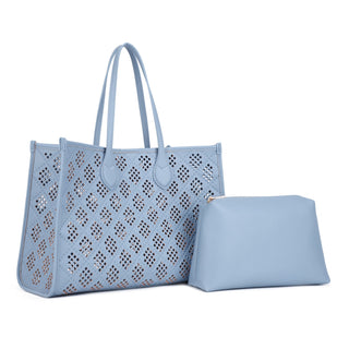 The Savannah Eyelet Tote Set in Blue