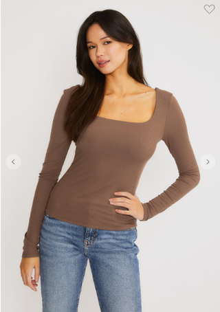 Brown Fitted Long sleeve Top