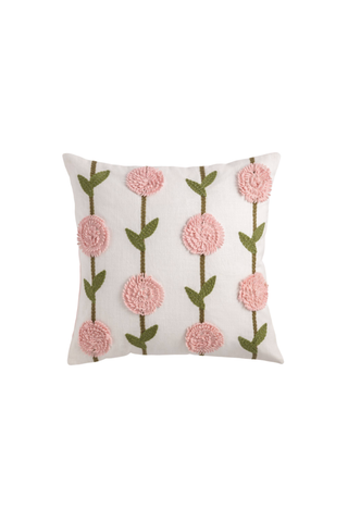 Pink Hydrangea Stripe Embroidered Pillow