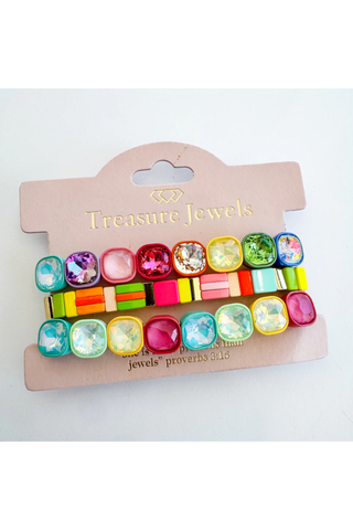 Neon Sparkle Tile Bracelet Stack Set By Treasure Jewels