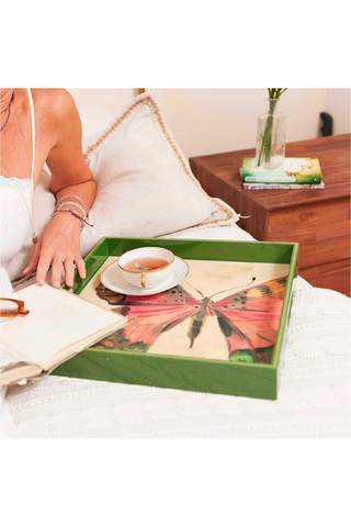 Butterfly Study Square Lacquer Serving Tray