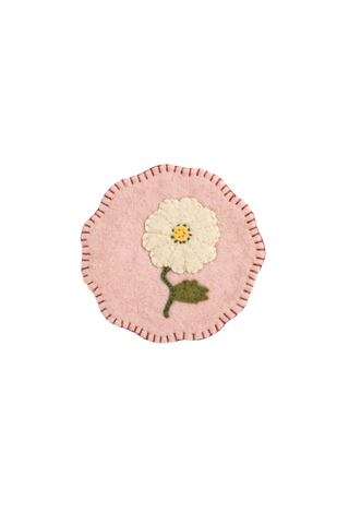 White Floral Blush Wool Trivet