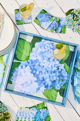 Blue Hydrangea Square Lacquer Serving Tray
