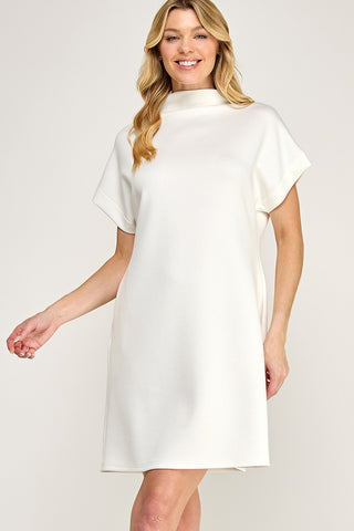 White Mock Neck Dress