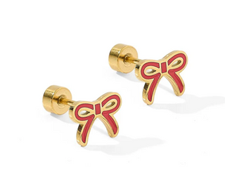 Linny3260 Screwback Stud Earrings - Sadie Bow Red