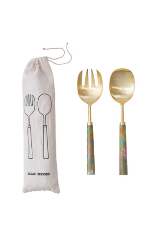 Marbled Handle Gold Salad Server Set