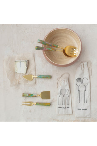 Marbled Handle Gold Salad Server Set