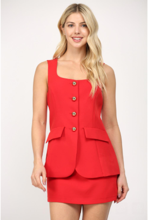Red Dress With Gold Buttons