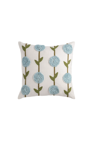 Blue Hydrangea Stripe Embroidered Pillow