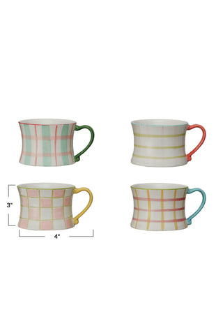 Pastel Garden Hand-Painted Stoneware Mug in Blush Garden Plaid